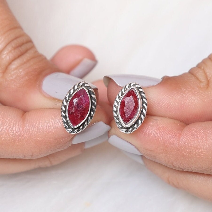 Ruby Sterling Silver Stud Earrings