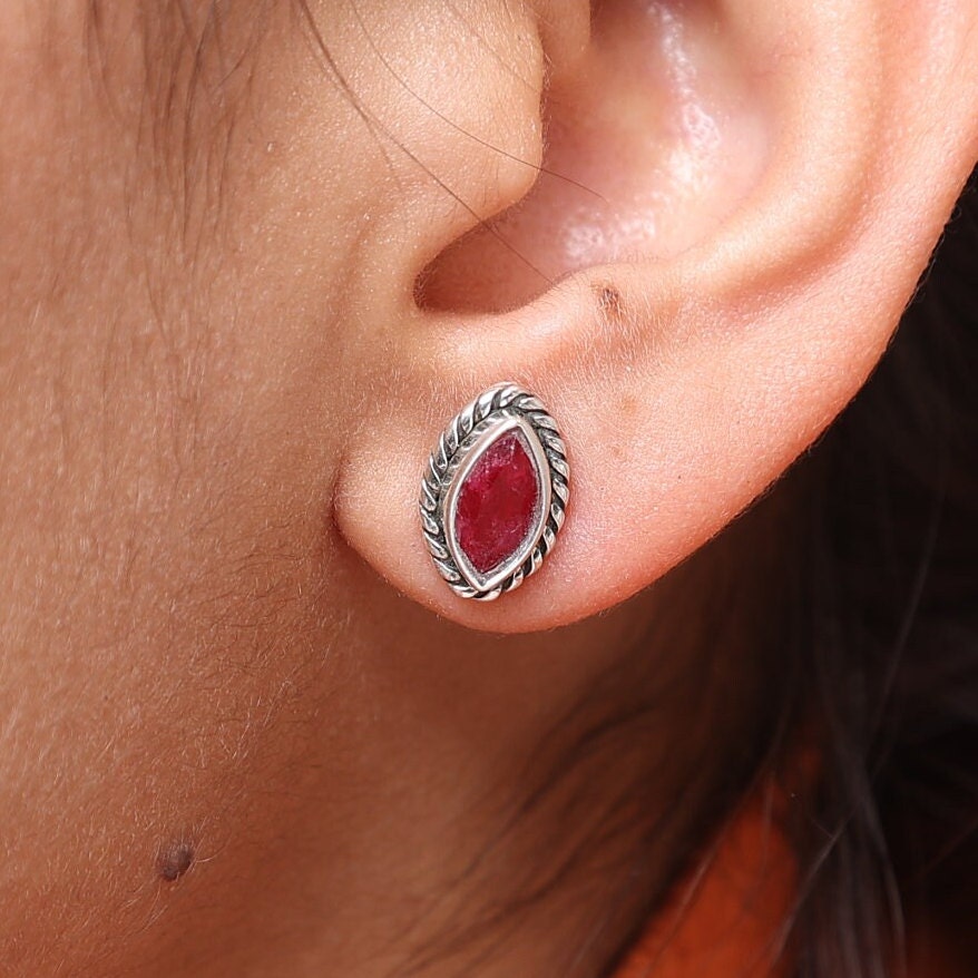 Ruby Sterling Silver Stud Earrings