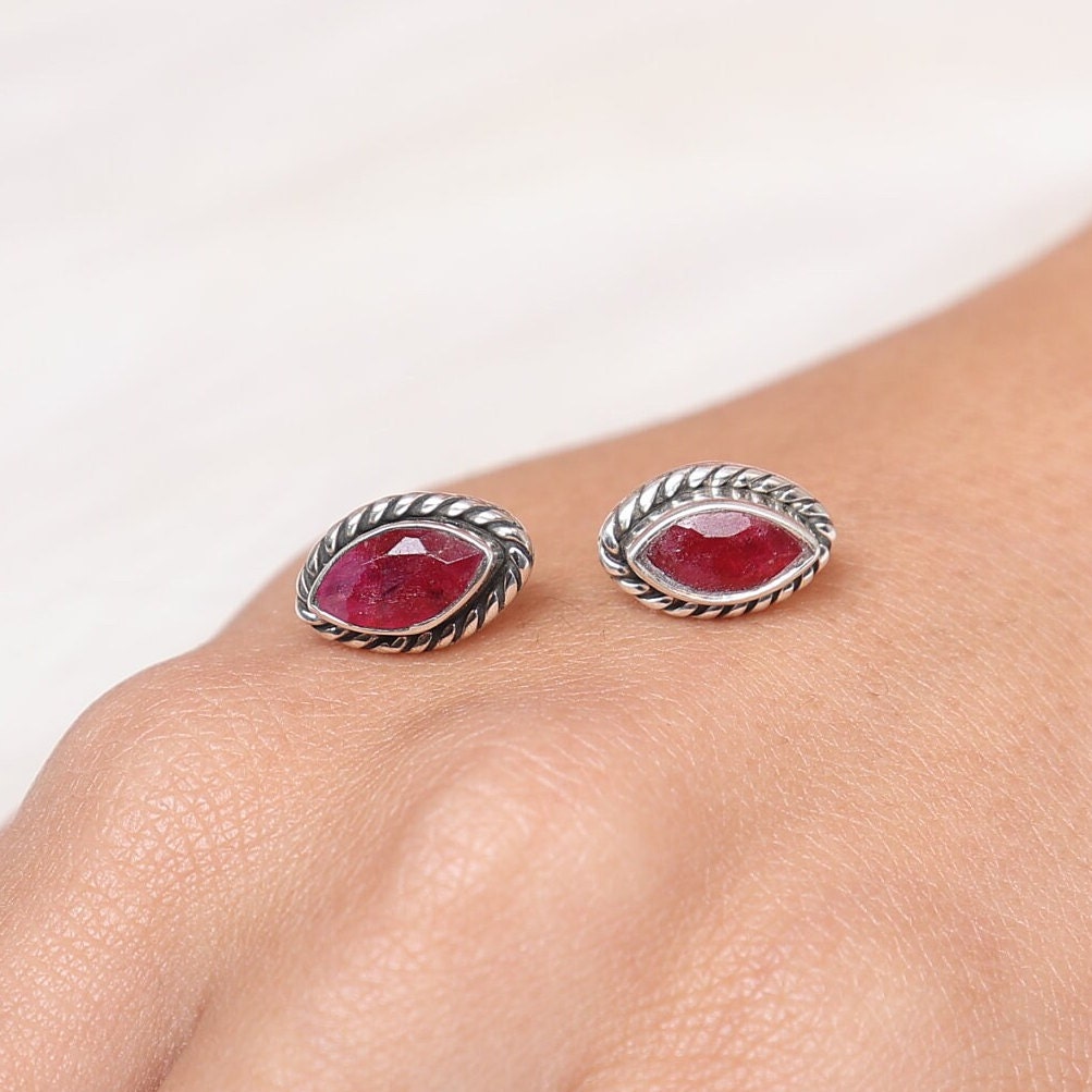 Ruby Sterling Silver Stud Earrings