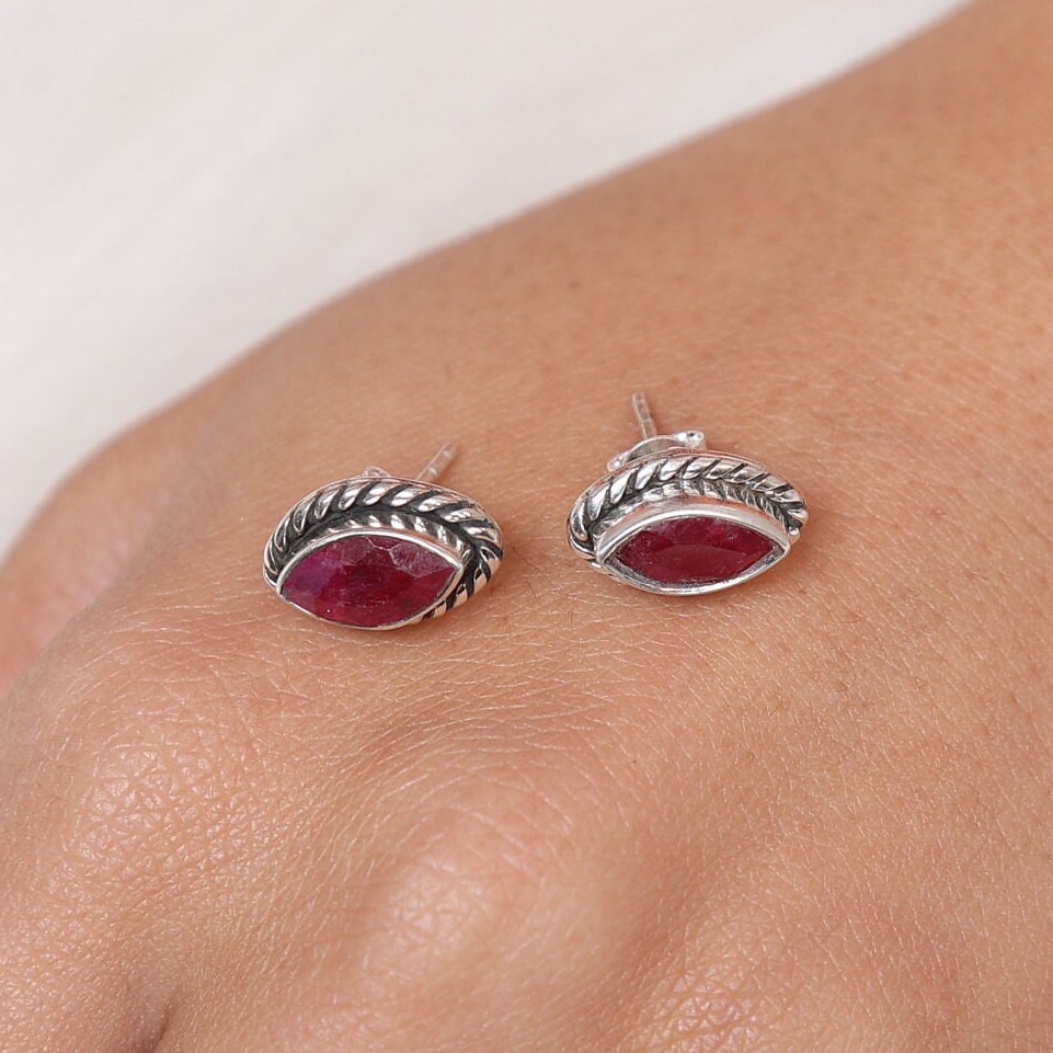 Ruby Sterling Silver Stud Earrings