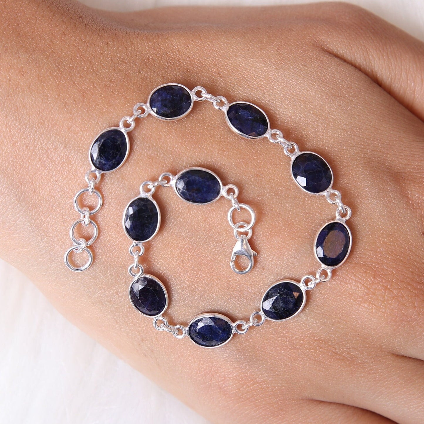 Blue Sapphire Sterling Silver Bracelet