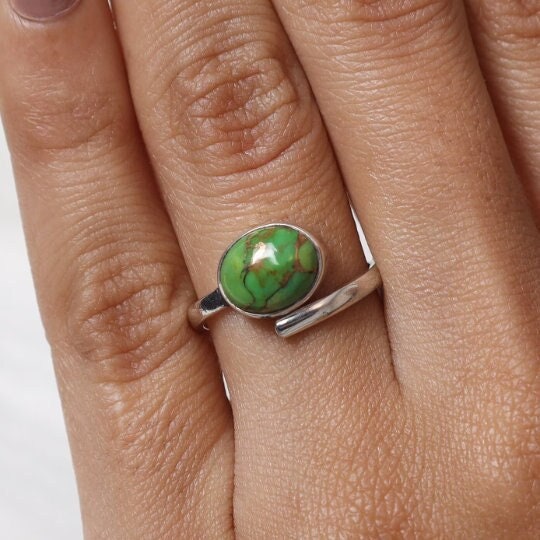 Green Copper Turquoise Sterling Silver Ring