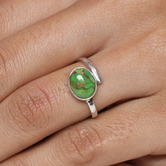 Green Copper Turquoise Sterling Silver Ring