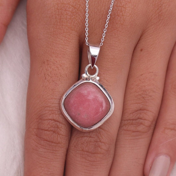 Thulite Pendant, 925 Sterling Silver, Pink Gemstone Pendant, Pendant Necklace, Handmade Jewelry, Vintage Pendant, Gift For Her