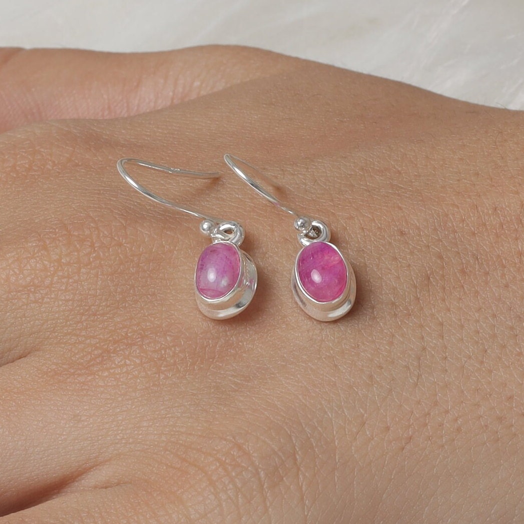 Pink Rainbow Moonstone Sterling Silver Earrings