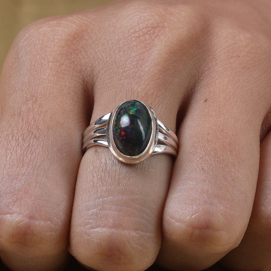 Black Opal Sterling Silver Ring